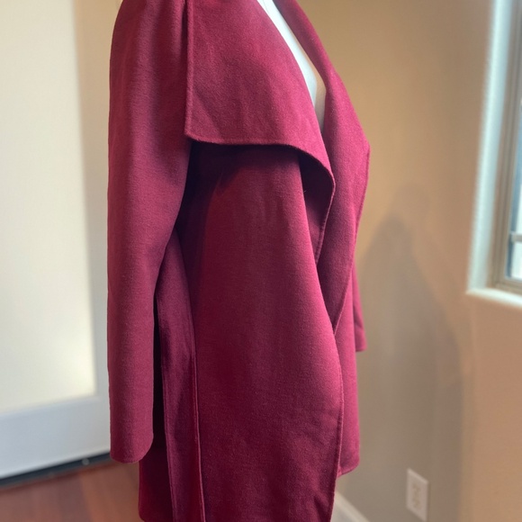 T TAHARI Ella Shawl Collar Wool-Blend Wrap Coat Burgundy Sz XS - Picture 7 of 11